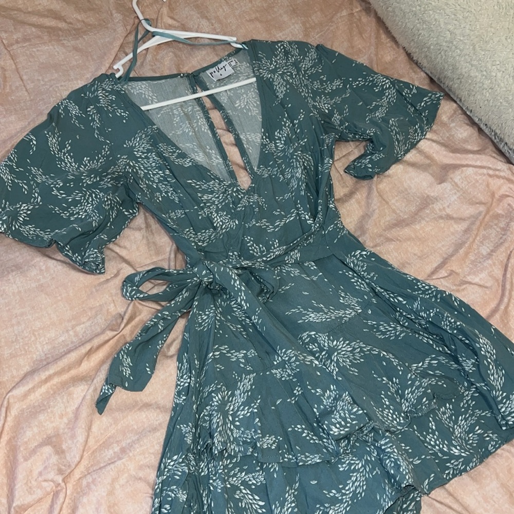PRINCESS POLLY sage green tie romper